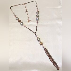 Fabulous Nakamol Mixed Media Fringe Tassel Necklace Pearls Crystals Rose Gold